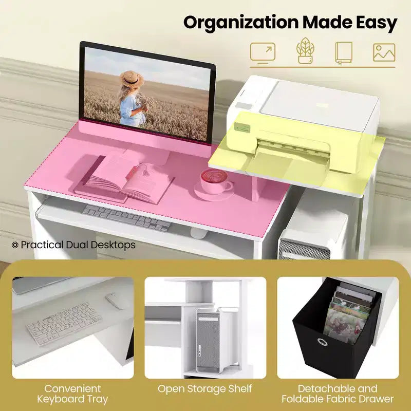 Costway Home Office Computer Desk Space-saving Study Writing Desk with Keyboard Tray White/Black