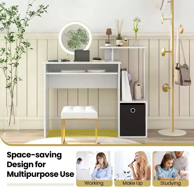 Costway Home Office Computer Desk Space-saving Study Writing Desk with Keyboard Tray White/Black
