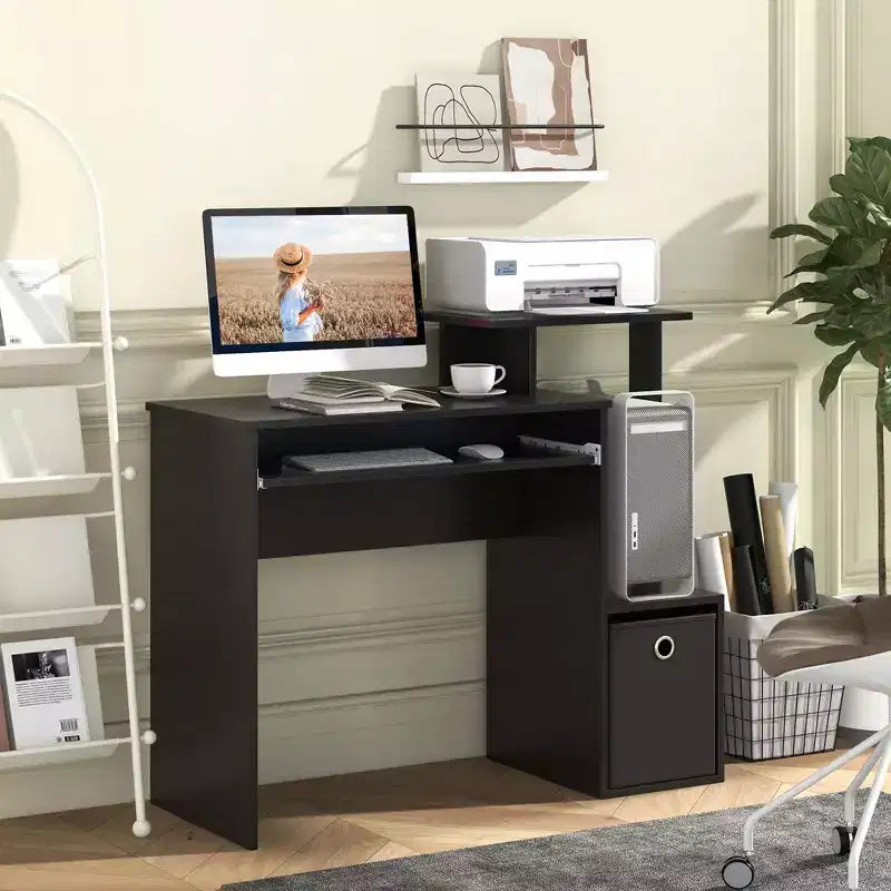 Costway Home Office Computer Desk Space-saving Study Writing Desk with Keyboard Tray White/Black