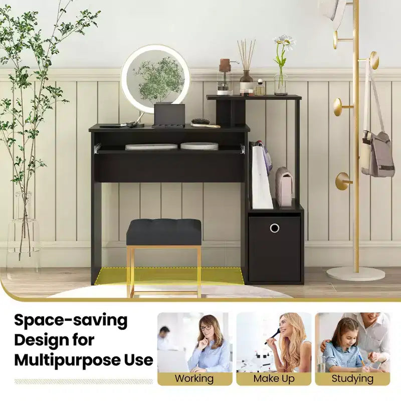Costway Home Office Computer Desk Space-saving Study Writing Desk with Keyboard Tray White/Black