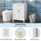 24 inch bathroom storage cabinet with ceramic sink, luxurious and space saving dressing table
