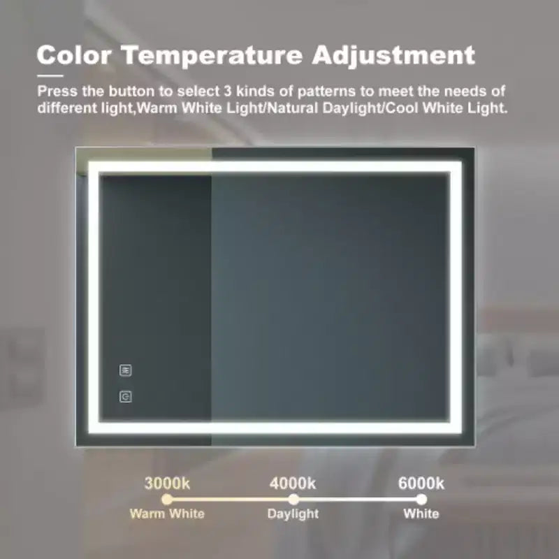32x24inch Bathroom Led Classy Vanity Mirror with focused backplane,High Lumen,Dimmable Touch,Wall Switch Control