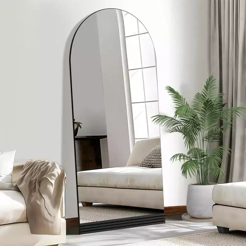 Wooden base stripe right angle arch black full-length mirror 180x80x2cm (no stand)