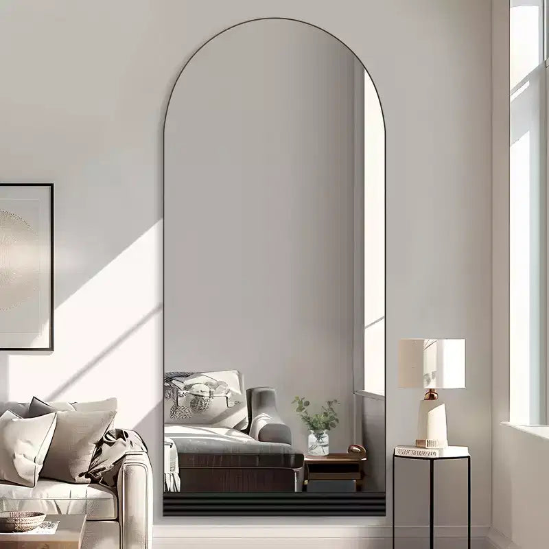 Wooden base stripe right angle arch black full-length mirror 180x80x2cm (no stand)