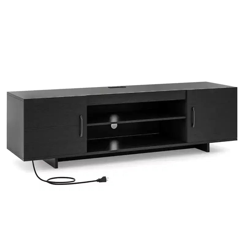 Costway TV Stand for 70 TVs Modern Entertain Center with Power Outlet & 2 Cable Holes Brown/Black