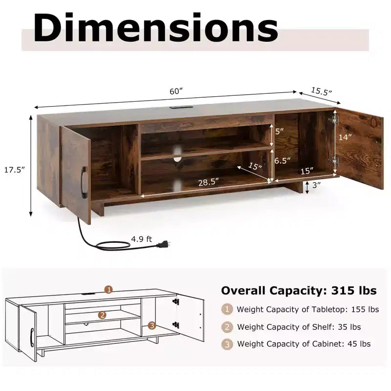 Costway TV Stand for 70 TVs Modern Entertain Center with Power Outlet & 2 Cable Holes Brown/Black