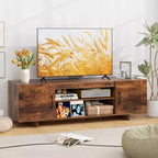 Costway TV Stand for 70 TVs Modern Entertain Center with Power Outlet & 2 Cable Holes Brown/Black
