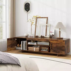 Costway TV Stand for 70 TVs Modern Entertain Center with Power Outlet & 2 Cable Holes Brown/Black