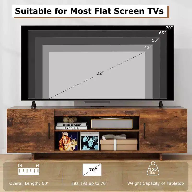 Costway TV Stand for 70 TVs Modern Entertain Center with Power Outlet & 2 Cable Holes Brown/Black