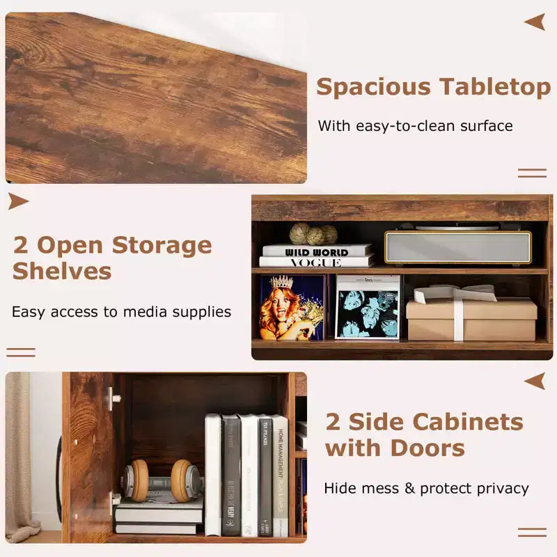 Costway TV Stand for 70 TVs Modern Entertain Center with Power Outlet & 2 Cable Holes Brown/Black