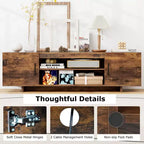 Costway TV Stand for 70 TVs Modern Entertain Center with Power Outlet & 2 Cable Holes Brown/Black