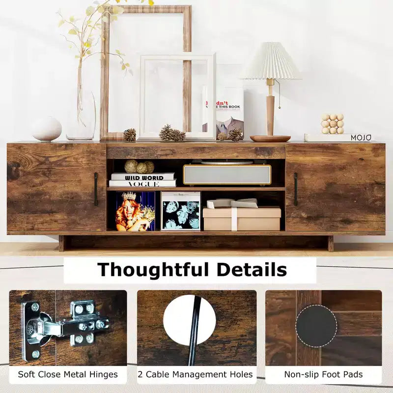 Costway TV Stand for 70 TVs Modern Entertain Center with Power Outlet & 2 Cable Holes Brown/Black