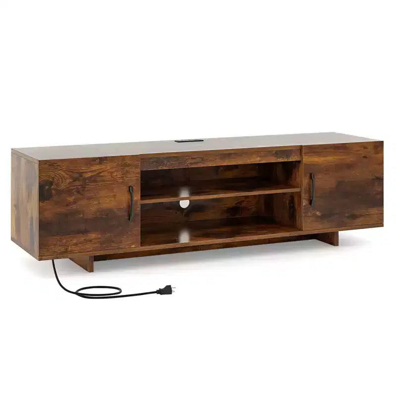 Costway TV Stand for 70 TVs Modern Entertain Center with Power Outlet & 2 Cable Holes Brown/Black