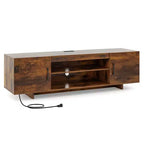Costway TV Stand for 70 TVs Modern Entertain Center with Power Outlet & 2 Cable Holes Brown/Black