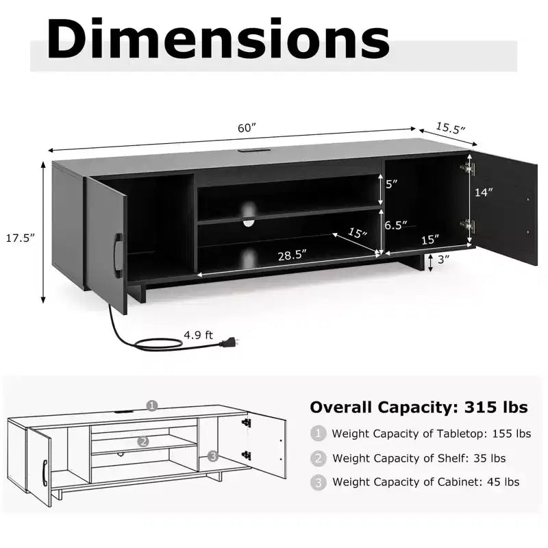 Costway TV Stand for 70 TVs Modern Entertain Center with Power Outlet & 2 Cable Holes Brown/Black