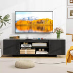 Costway TV Stand for 70 TVs Modern Entertain Center with Power Outlet & 2 Cable Holes Brown/Black