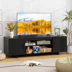 Costway TV Stand for 70 TVs Modern Entertain Center with Power Outlet & 2 Cable Holes Brown/Black
