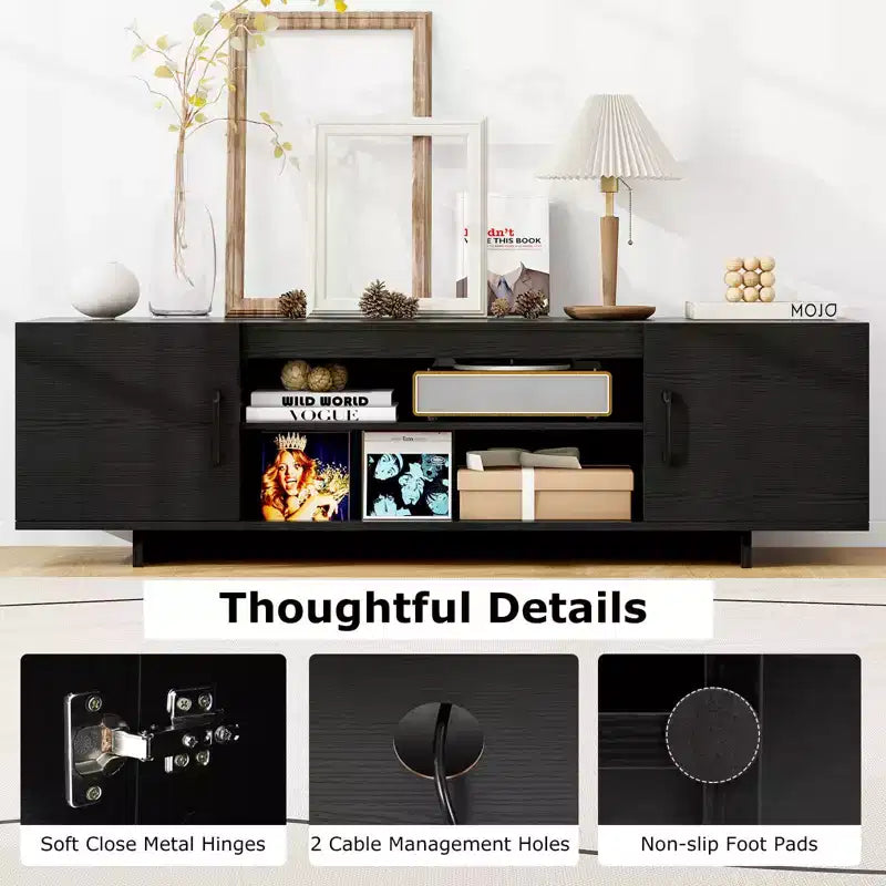 Costway TV Stand for 70 TVs Modern Entertain Center with Power Outlet & 2 Cable Holes Brown/Black