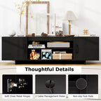 Costway TV Stand for 70 TVs Modern Entertain Center with Power Outlet & 2 Cable Holes Brown/Black