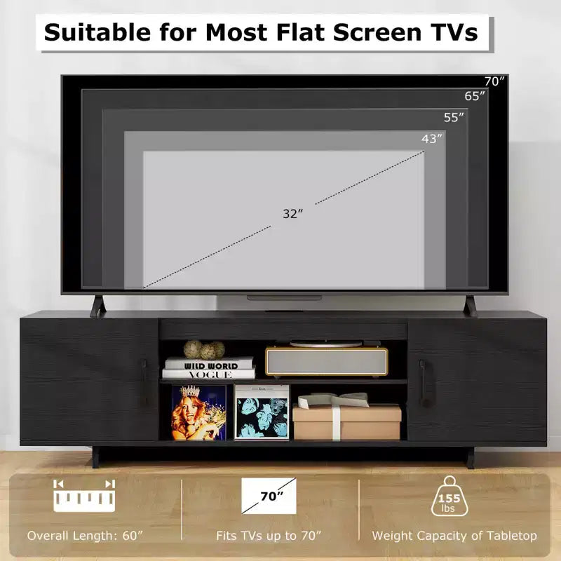 Costway TV Stand for 70 TVs Modern Entertain Center with Power Outlet & 2 Cable Holes Brown/Black
