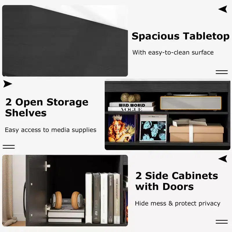 Costway TV Stand for 70 TVs Modern Entertain Center with Power Outlet & 2 Cable Holes Brown/Black