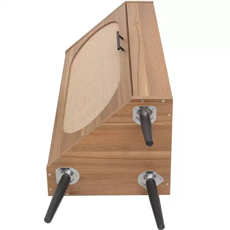 MAYEERTY Walnut Corner Cabinet with Rattan-Door, Freestanding Storage for Living Room Small Spaces