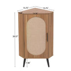 MAYEERTY Walnut Corner Cabinet with Rattan-Door, Freestanding Storage for Living Room Small Spaces
