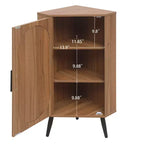 MAYEERTY Walnut Corner Cabinet with Rattan-Door, Freestanding Storage for Living Room Small Spaces