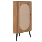 MAYEERTY Walnut Corner Cabinet with Rattan-Door, Freestanding Storage for Living Room Small Spaces