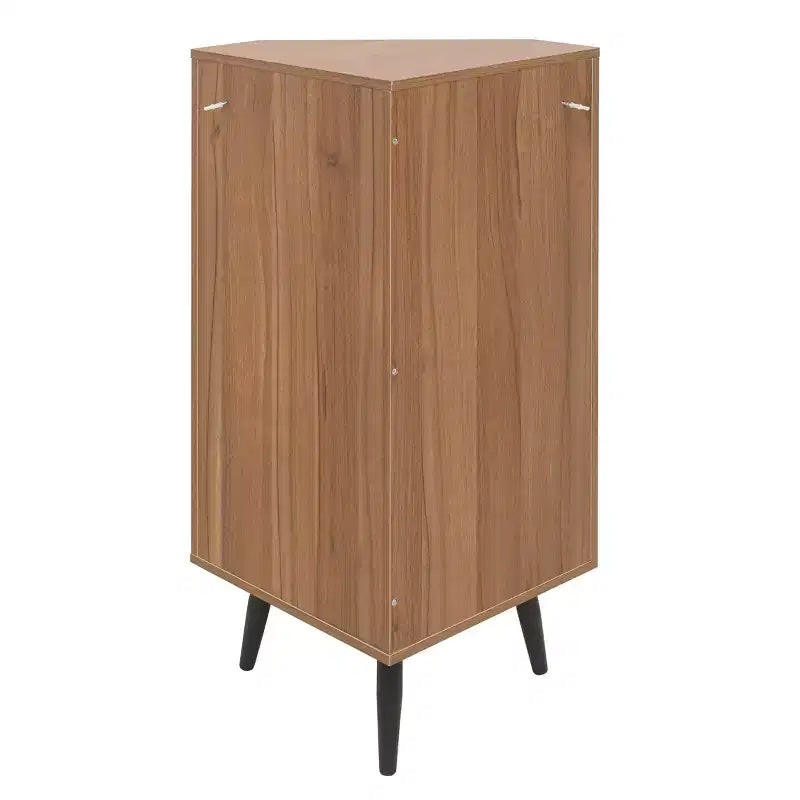 MAYEERTY Walnut Corner Cabinet with Rattan-Door, Freestanding Storage for Living Room Small Spaces
