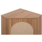 MAYEERTY Walnut Corner Cabinet with Rattan-Door, Freestanding Storage for Living Room Small Spaces