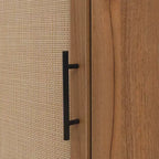 MAYEERTY Walnut Corner Cabinet with Rattan-Door, Freestanding Storage for Living Room Small Spaces