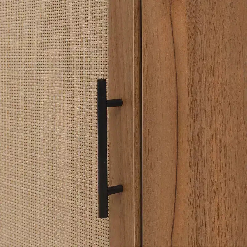 MAYEERTY Walnut Corner Cabinet with Rattan-Door, Freestanding Storage for Living Room Small Spaces
