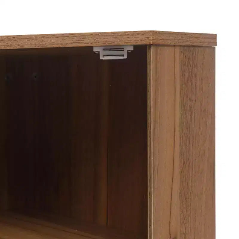 MAYEERTY Walnut Corner Cabinet with Rattan-Door, Freestanding Storage for Living Room Small Spaces