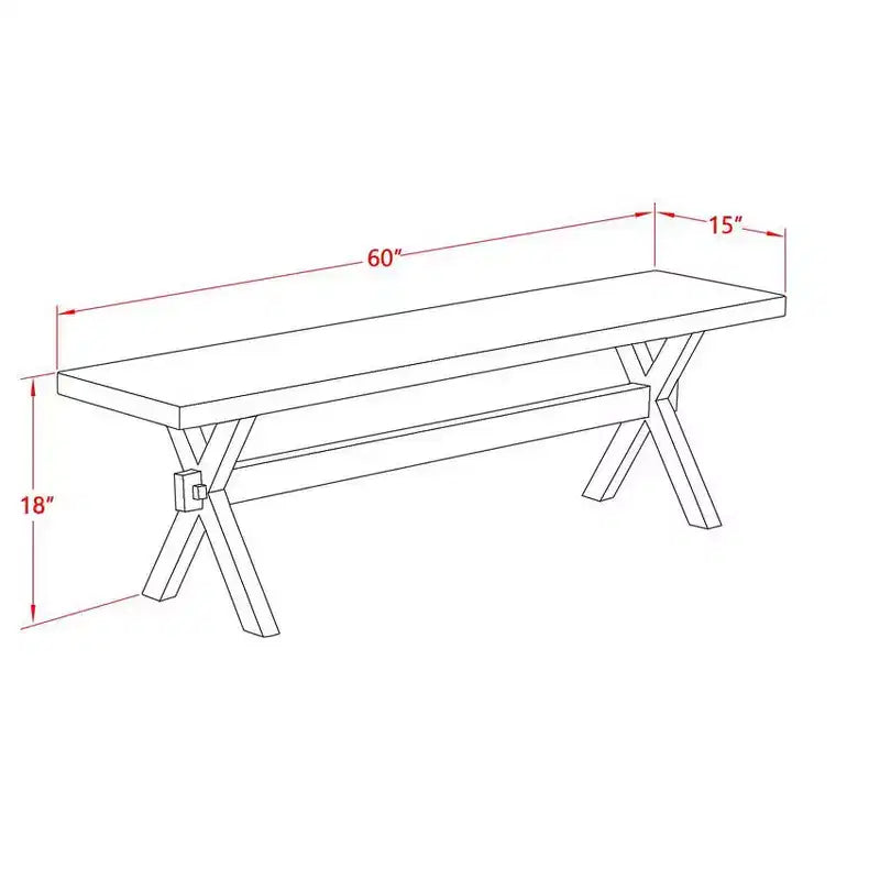 HomeStock X-Style Modern Dining Room Bench with Wood Seat, 60x15x18 Inch, Black/Gray