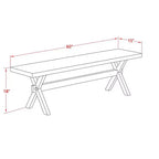 HomeStock X-Style Modern Dining Room Bench with Wood Seat, 60x15x18 Inch, Black/Gray