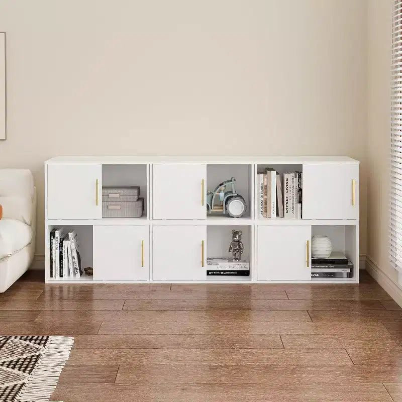 Heynemo Cube Storage Organizer with Sliding Door, Stackable Bookshelf, Wooden Modular Cubby Storage System