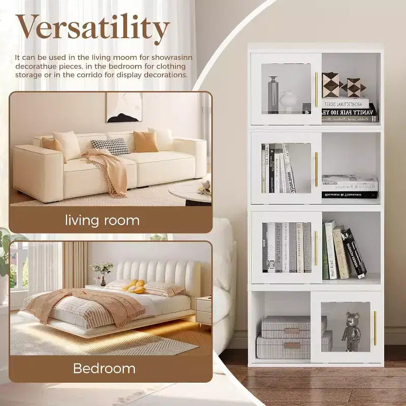 Heynemo Cube Storage Organizer with Sliding Door, Stackable Bookshelf, Wooden Modular Cubby Storage System