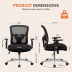 Big and Tall Office Desk Chair with Lumbar Support, 500LBS Heavy Duty Mesh Ergonomic Computer Chair with Arm and Wide Comfy Seat