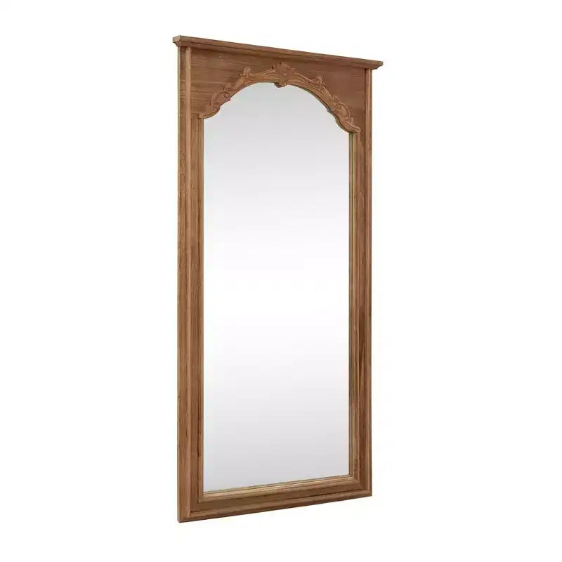 Solid Wood Full-Length Mirror with Cherry Blossom Carving - 180x90x4cm (Stand Not Included)