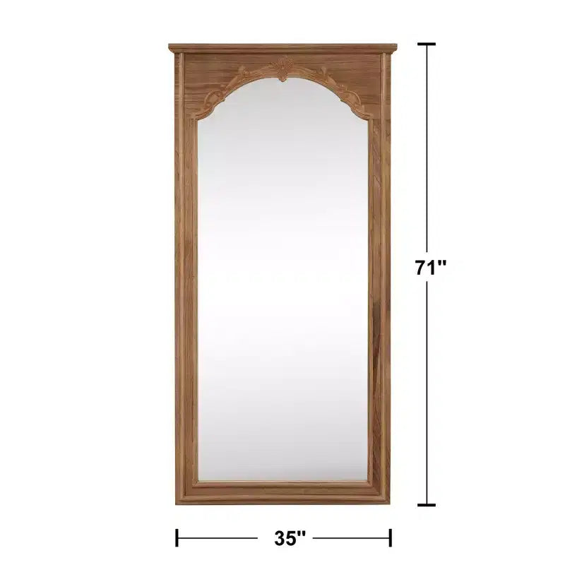 Solid Wood Full-Length Mirror with Cherry Blossom Carving - 180x90x4cm (Stand Not Included)