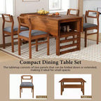 ModernLuxe 5 PCS Extendable Dining Table Set for 4, Dining Set Dinette Kitchen Table Set with Drop Leaves, Storage Shelf, 4 Upholstered Chairs