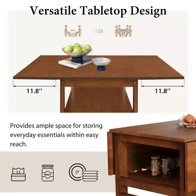 ModernLuxe 5 PCS Extendable Dining Table Set for 4, Dining Set Dinette Kitchen Table Set with Drop Leaves, Storage Shelf, 4 Upholstered Chairs