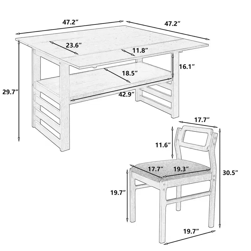 ModernLuxe 5 PCS Extendable Dining Table Set for 4, Dining Set Dinette Kitchen Table Set with Drop Leaves, Storage Shelf, 4 Upholstered Chairs