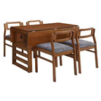 ModernLuxe 5 PCS Extendable Dining Table Set for 4, Dining Set Dinette Kitchen Table Set with Drop Leaves, Storage Shelf, 4 Upholstered Chairs
