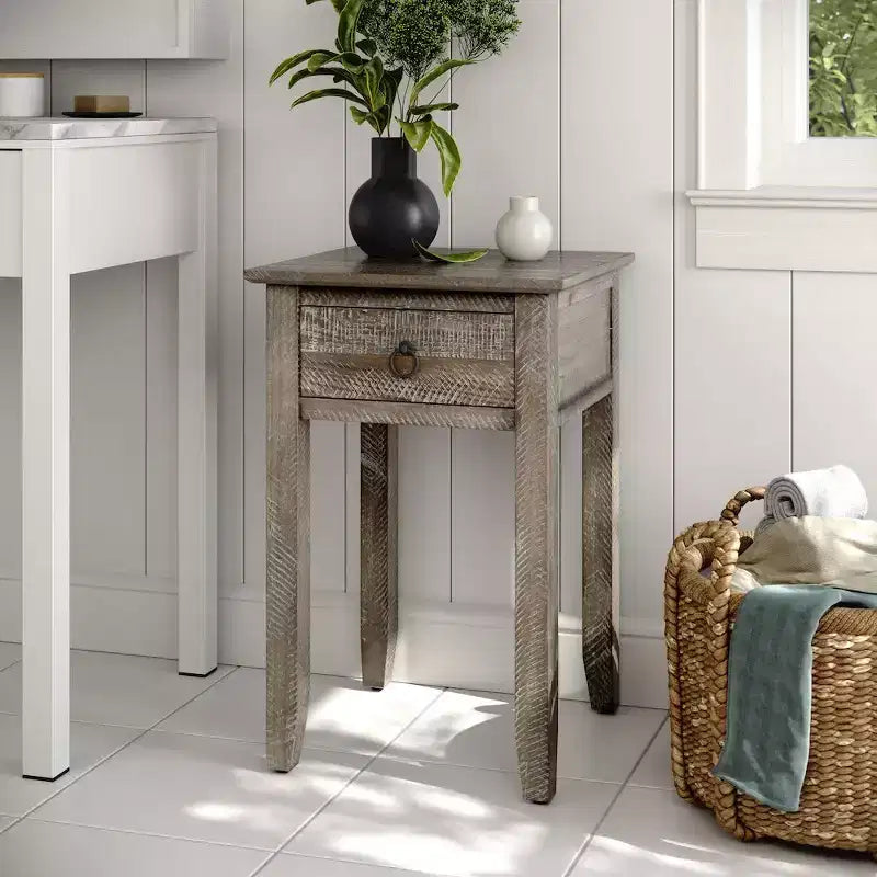 Jofran,Devon Farmhouse Distressed Solid Wood End Table