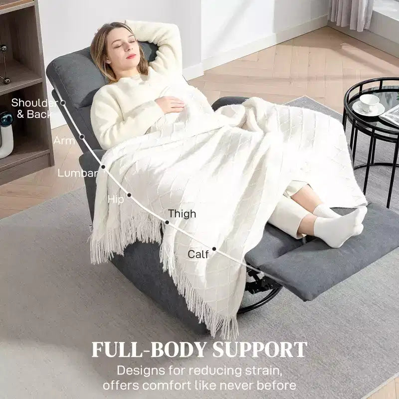 HOMCOM Swivel Rocker Recliner Chair, Wide Rocking Sofa with Pocket Spring, Footrest, Fabric Overstuffed Reclining Chair, Quick Assembly