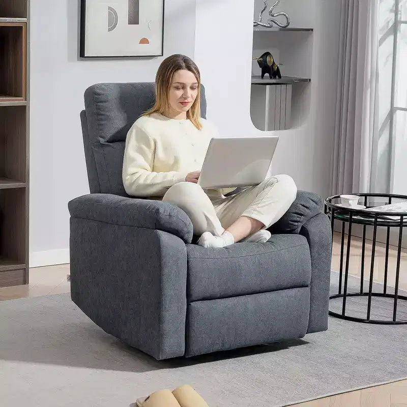 HOMCOM Swivel Rocker Recliner Chair, Wide Rocking Sofa with Pocket Spring, Footrest, Fabric Overstuffed Reclining Chair, Quick Assembly