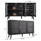 Sideboard Buffet Cabinet, 47.6 Black Buffet Cabinet, Modern Sideboard Kitchen Cabinet with Glass Door and Removable Shelves