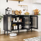 Sideboard Buffet Cabinet, 47.6 Black Buffet Cabinet, Modern Sideboard Kitchen Cabinet with Glass Door and Removable Shelves